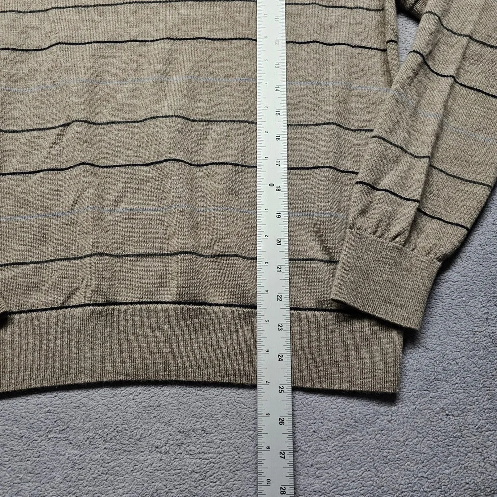 Banana Republic Sweater Mens M Brown Striped Knit Merino Wool Crew Neck Pullover